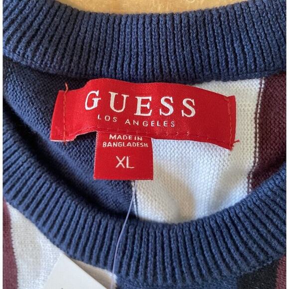 NWT $49.99 Guess Stripe Long Sleeve Sweater Size XL Men’s Navy Maroon - Picture 3 of 9